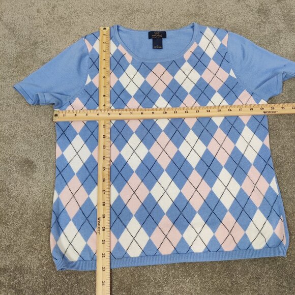 346 Brooks Brothers Supima Cotton Women's Sweater Size L Blue Argyle Tennis Prep - Picture 4 of 6